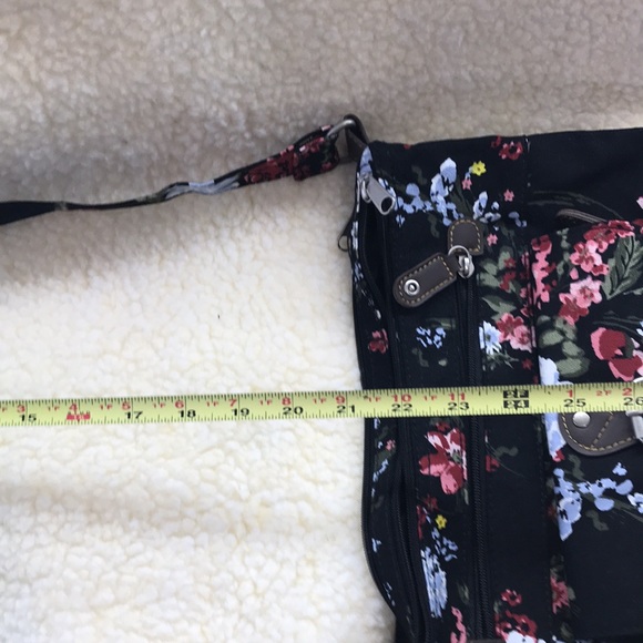 Canvas Black and Floral Adjustable Strap Purse - Picture 15 of 15